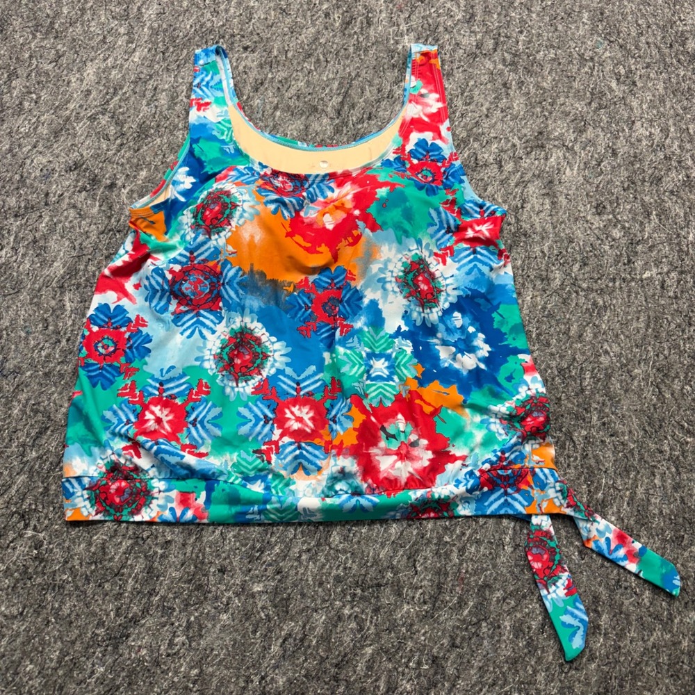 Island Pearls Womens 24W Blouson Tankini Top Floral Kaleidoscope Side Tie Swim